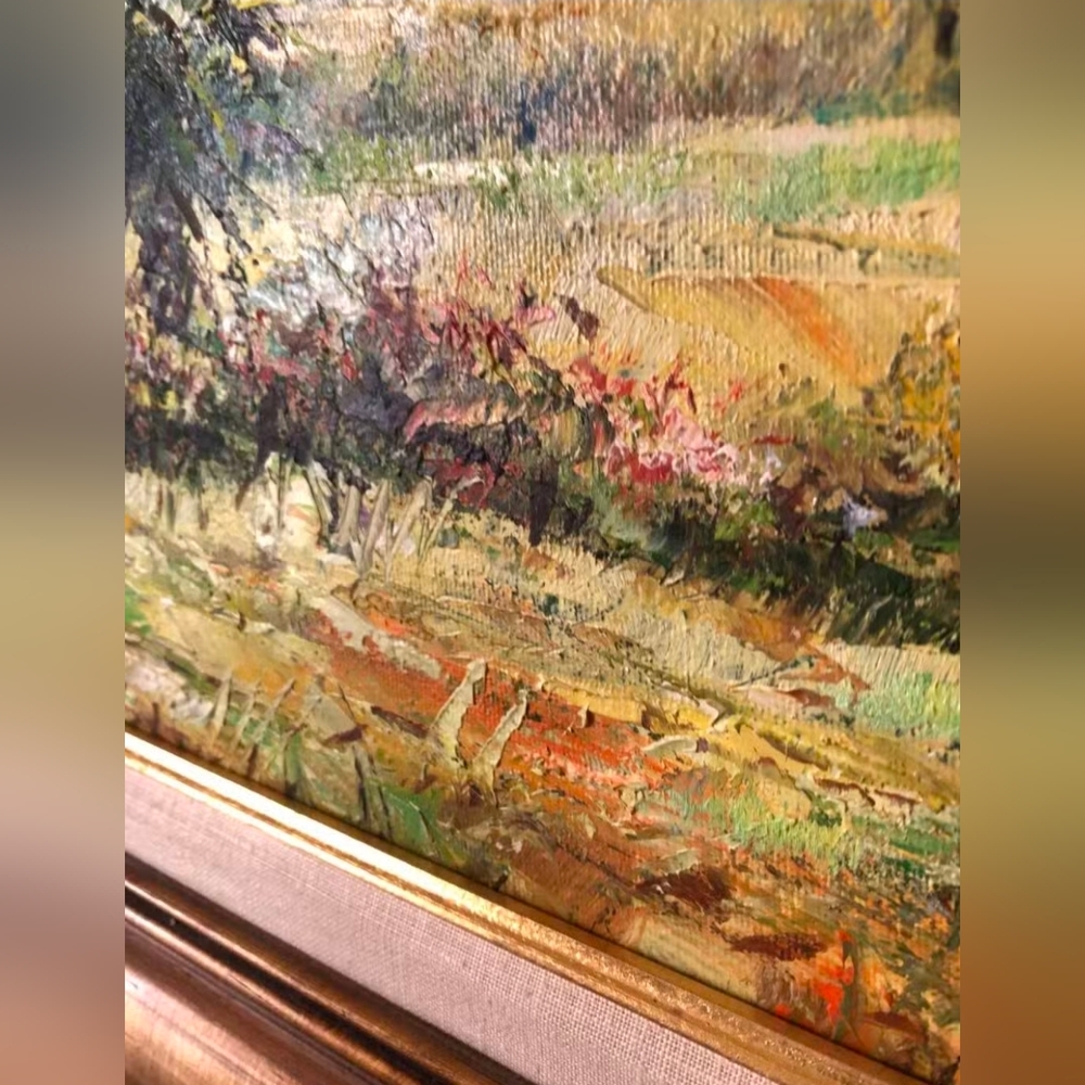Vintage Signed Rogers Oil Painting | Wildflower Meadow Framed 40x24 - Picture 8 of 12